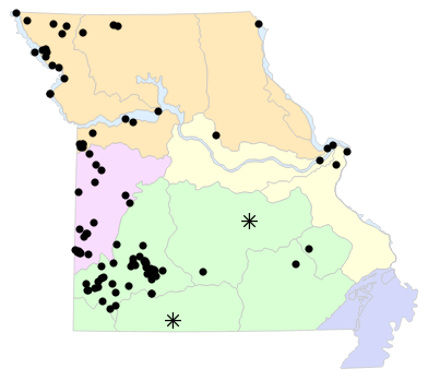 Natural Divisions locality map for Pituophis catenifer (Bullsnake)