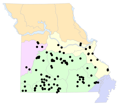 Natural Divisions locality map for Plestiodon anthracinus (Southern Coal Skink)