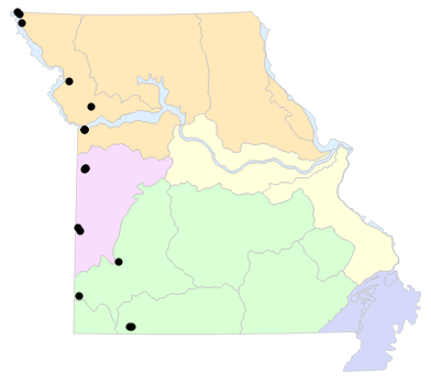 Natural Divisions locality map for Plestiodon obsoletus (Great Plains Skink)