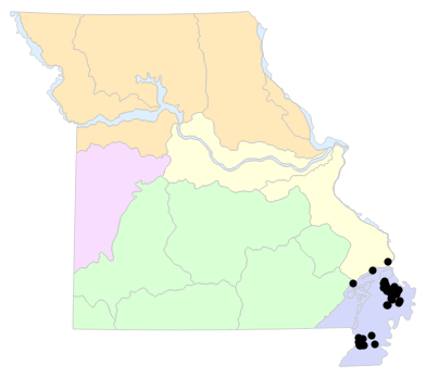 Natural Divisions locality map for Pseudacris illinoensis (Illinois Chorus Frog)