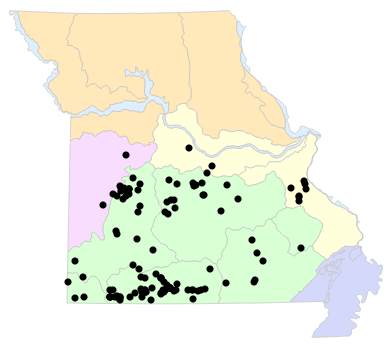 Natural Divisions locality map for Virginia striatula (Rough Earthsnake)