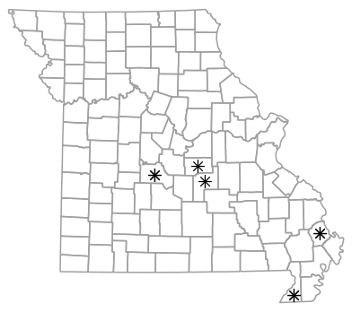 Locality map for Cemophora coccinea (Northern Scarletsnake)