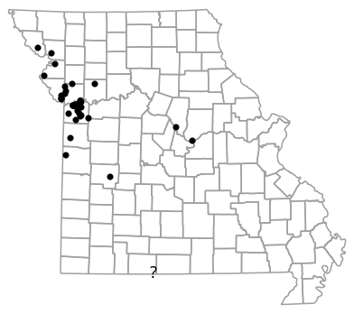 Locality map for Gastrophryne olivacea (Western Narrow-mouthed Toad)