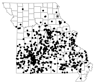 Locality map for Terrapene triunguis (Three-toed Box Turtle)