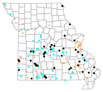 Historical locality map for Aspidoscelis sexlineatus (Prairie Racerunner)