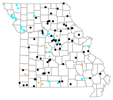 Historical locality map for Dryophytes versicolor (Gray Treefrog)