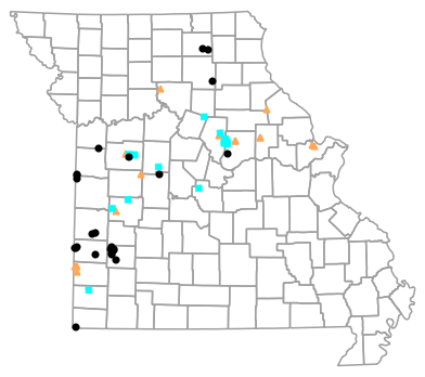 Historical locality map for Lithobates areolatus (Northern Crawfish Frog)