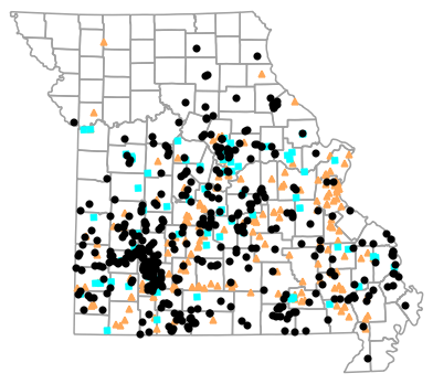 Historical locality map for Terrapene triunguis (Three-toed Box Turtle)