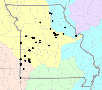Major watersheds map for Lithobates areolatus (Northern Crawfish Frog)