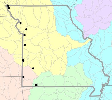 Major watersheds map for Plestiodon obsoletus (Great Plains Skink)
